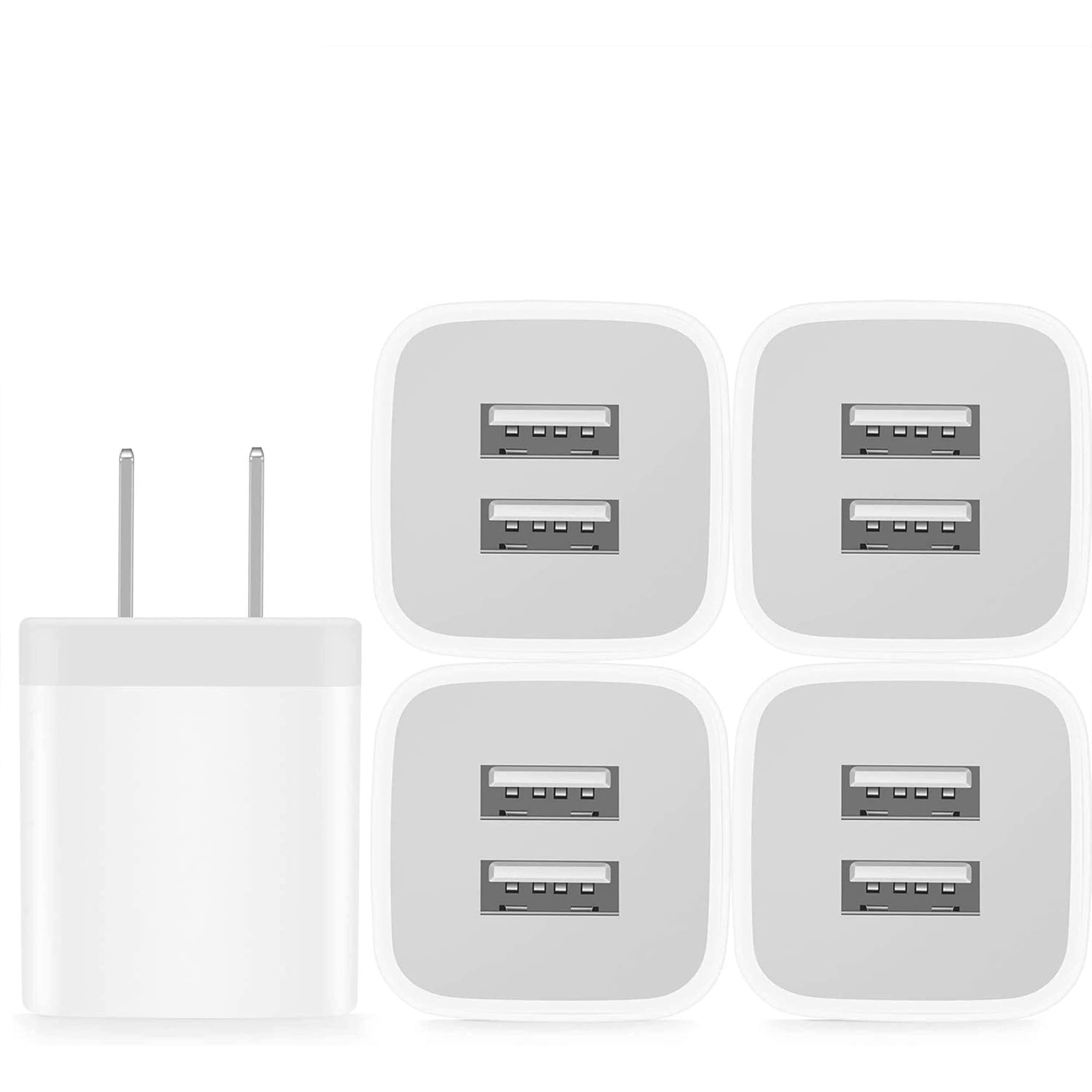 Book Cover USB Wall Charger, Power-7 5-Pack 2.1Amp Dual Port USB Cube Power Adapter Charger Plug Block Charging Box Brick for iPhone SE 11 Pro Max XS XR X 8 7 6S 6 Plus, Samsung, LG, Moto, Android Phones