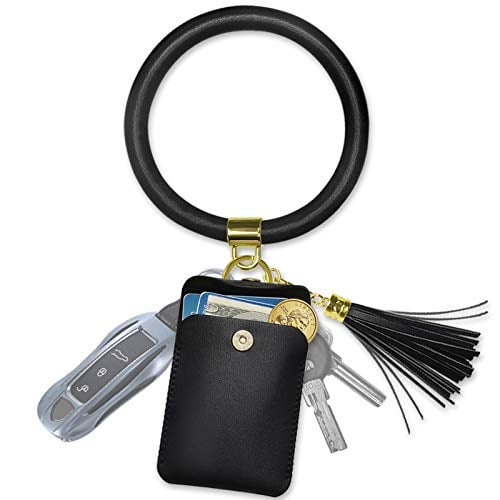 Book Cover Doormoon Wristlet Keychain, Tassel Ring Circle Key Chain Bracelet Holder (Black)