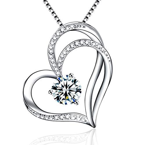 Book Cover Heart Necklaces for Women Love Pendant Necklace Silver 14K White Gold Plated Necklaces Diamond Necklaces Gift for Christmas with Gift Box