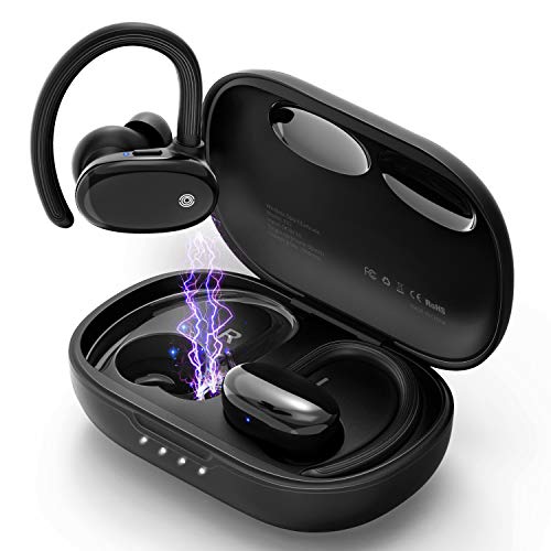 Book Cover Wireless Earbuds Bluetooth 5.0 Headphones, AOPOY TWS Sports Wireless Earphones 60H Playtime IPX6 Waterproof with Touch Control and Charging Case for Running Sports Gym for iPhone Android, Black