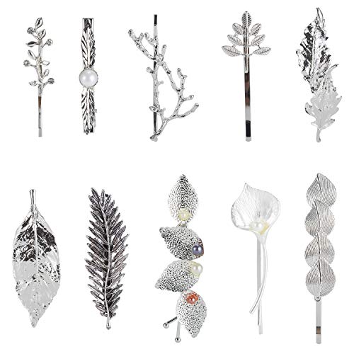 Book Cover 10 Pack Silver Vintage Retro Geometric Minimalist Branch Leaf Flower Metal Hair Clip Hairpin Snap Barrette Stick Claw Grip Clamp Bobby Pins Alligator Hairclips Party Hair Accessories for Women Girl