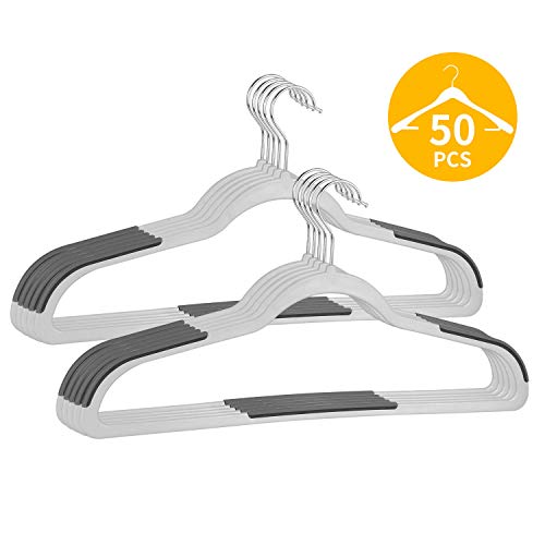 Book Cover FSUTEG Hangers ，Plastic Hangers 50 Pack Dry Wet Clothes Hangers with Non-Slip Pads with Heavy Duty 360 Swivel Hanger Hook 0.2