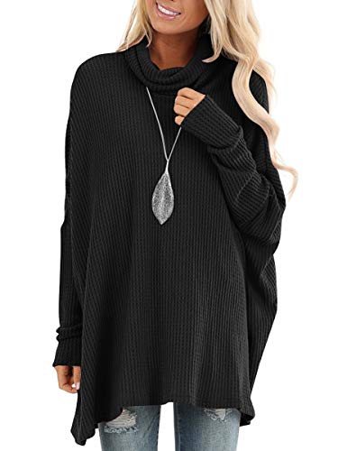 Book Cover ANRABESS Women Turtle Cowl Neck Batwing Sleeve Waffle Knit Casual Loose Oversized Pullover Sweater Tunic Tops