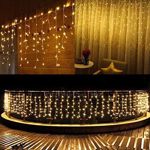 Book Cover SUPSOO LED Solar Icicle String Lights,20Ft 264 LEDs Waterproof Extendable Curtain Icicle Lights Fairy String Lights Christmas Lights for Bedroom Patio Yard Garden Wedding Party (Warm White)