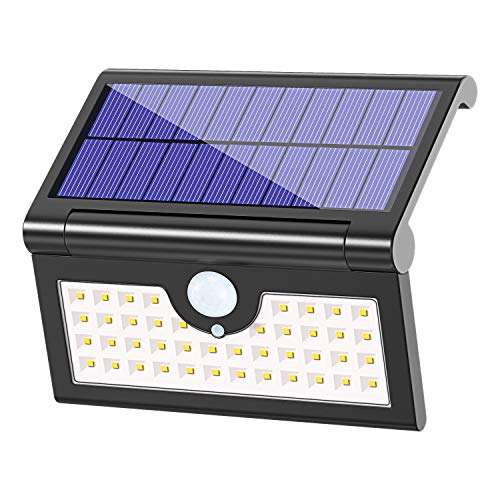 Book Cover Foldable Solar Lights Outdoor 42 LED, Pobon Waterproof Super Bright [3 Lighting Modes] Motion Sensor Solar Security Light Portable LED Camping Lights for Driveway, Patio, Yard, Garden, Deck