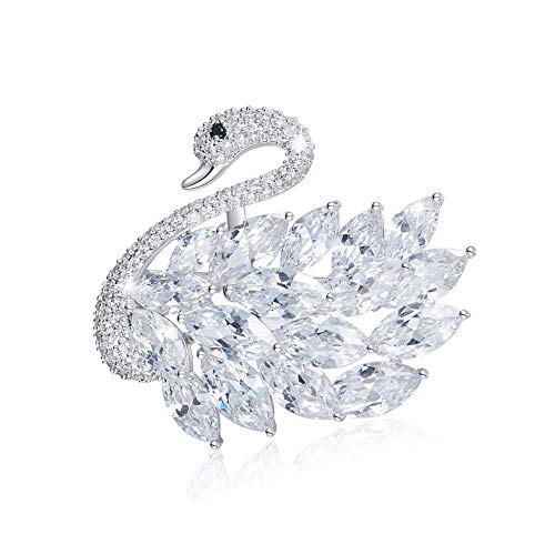 Book Cover Swan Brooch with White Round and Rectangular Cubic Zirconia Suitable for Wedding Evening Dress Best Present for Womens