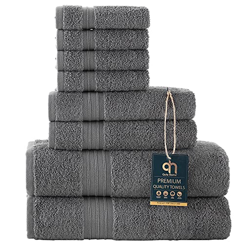 Book Cover Qute Home 8-Pieces Towel Set; 2 Bath Towels, 2 Hand Towels, and 4 Washcloths | Spa & Hotel Towels Quick Dry 100% Turkish Cotton Towel Sets for Bathroom (Grey, Towel Set - Set of 8)