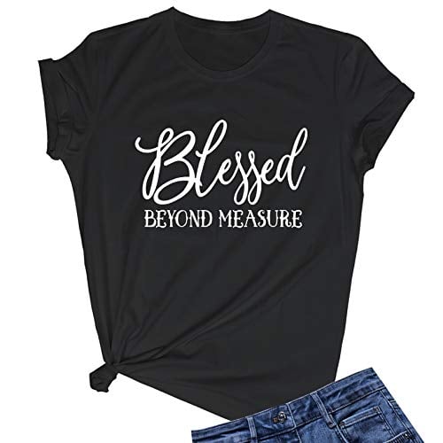 Book Cover LOOKFACE Women Blessed Beyong Measure Gprahic Funny Cute T Shirts(Gift Ideas)