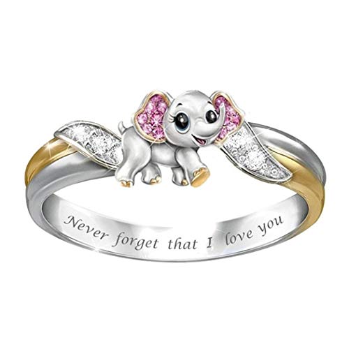 Book Cover Viaste Women Cute Elephant Alloy Ring Jewelry Rings - Never Foget That I Love You