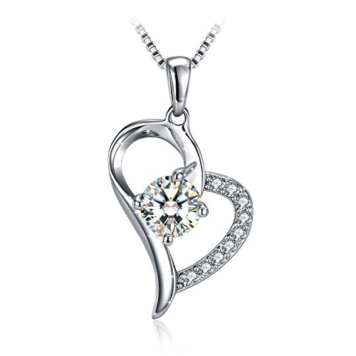 Book Cover J.Rosée Necklaces, Heart Shape Pendant Necklace with 925 Sterling Silver and 3A Cubic Zirconia, 18''+ 2