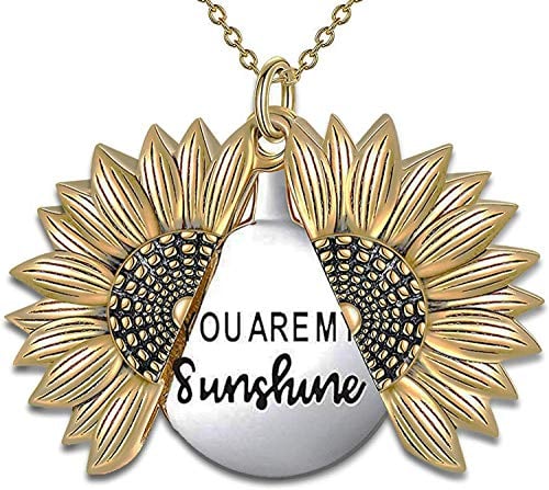 Book Cover SEWTER Sunshine Inspirational â€“ You are My Sunshine â€“ Sunflower Necklace 2-Side Version for Personalized Gift with Box