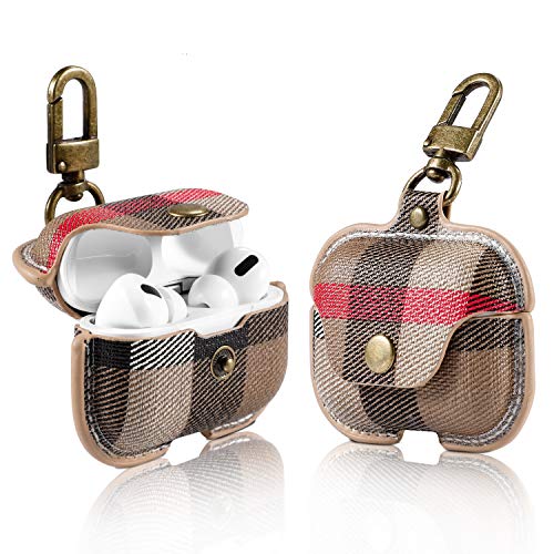 Book Cover AirPods Pro Case, HEJITAI PU Leather Protective Cover with Keychain, Supports Wireless Charging, for Apple AirPods Pro (Color:Archive Beige)