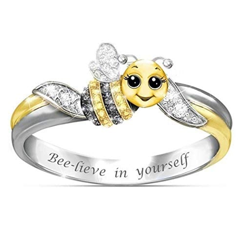 Book Cover Banlany New Women Fashion Double-colors Cartoon Bee Jewelry Charm Wedding Ring Rings