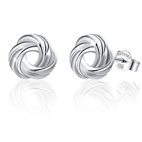 Book Cover J.Rosée Earrings, Love Knot Silver Stud Earring Fashion Jewelry Small Spiral Galaxy for Vogue Women Girl made with 925 Sterling Silver