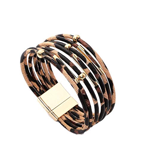 Book Cover Wumedy Women Leopard Bracelet Metal Pipe Charm Multilayer Wide Leather Wrap Bangle Gift Bangle