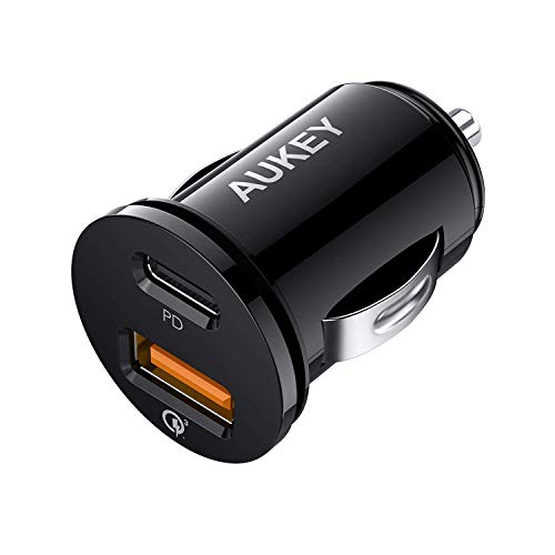 Book Cover Car Charger, AUKEY USB C PD Fast Car Charger with Power Delivery & Quick Charge 3.0, Compatible with iPhone 11 Pro Max, Google Pixel 4/4 XL, Samsung Galaxy S10, and More
