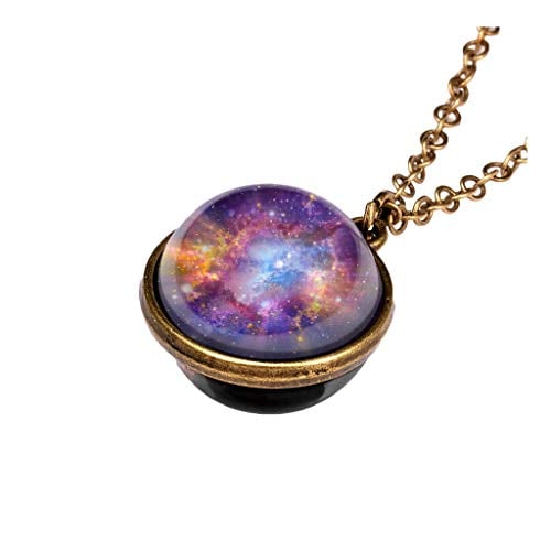 Book Cover Star Necklace, SuperXC Galaxy System Double Sided Glass Dome Planet Necklace Pendant