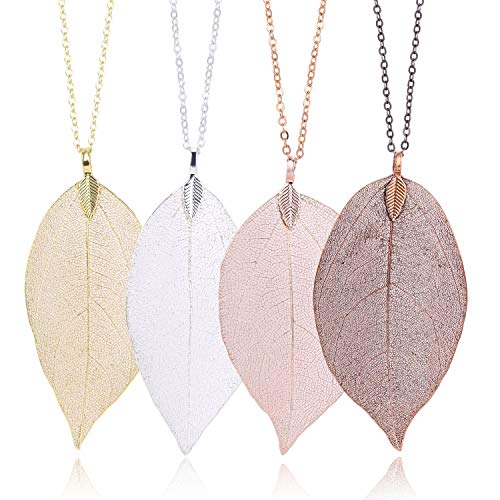Book Cover ALEXCRAFT Long Leaf Necklace for Women Real Natural Leaf Jewelry Set Bulk Statement Necklaces