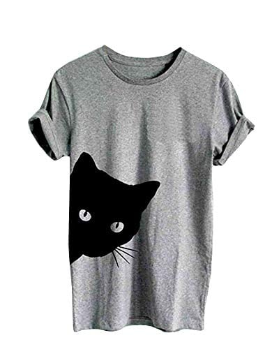 Book Cover Qianxitang Women's Cat Print Tee Summer Casual Basic Short Sleeve Round Neck T Shirts