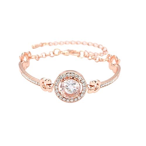 Book Cover PASATO Women Crystal Rhinestone Heart Bracelet Bangle, Love Valentine's Day Wedding Bridal Jewelry Gifts (D-Rose Gold)