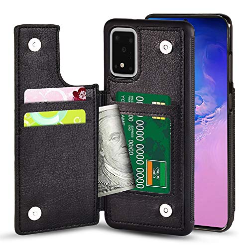 Book Cover TGOOD Samsung Galaxy S20 Plus 5G (6.7inch) Wallet Case with Credit Card Holder Soft PU Leather Magnetic Closure Cover Anti-Scratch Shockproof Protective Phone Case-Black