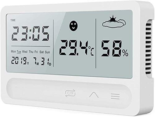 Book Cover XVSESES Digital Hygrometer Thermometer Indoor Room Outdoor Temperature Humidity Meter LCD Stand Magnetic Backing Sensor Monitor with Humidity Gauge Mini Measure Temperature Weather Station with Clock