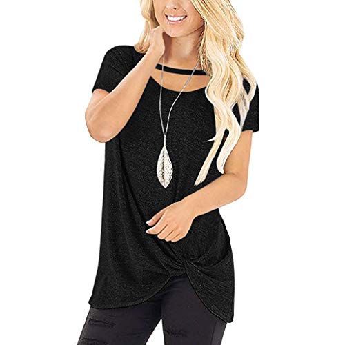 Book Cover Realdo Summer Women's Soft Casual Tops Shirts Fashion Twist Knotted Blouses Short/Long Sleeve Round Neck Tunic T Shirt