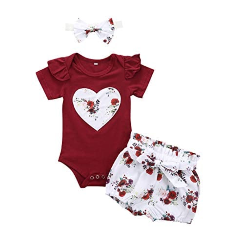 Book Cover 3PCS Infant Toddler Baby Girl Clothes Ruffle Romper Bodysuit Floral Halen Pants Headband Outfits