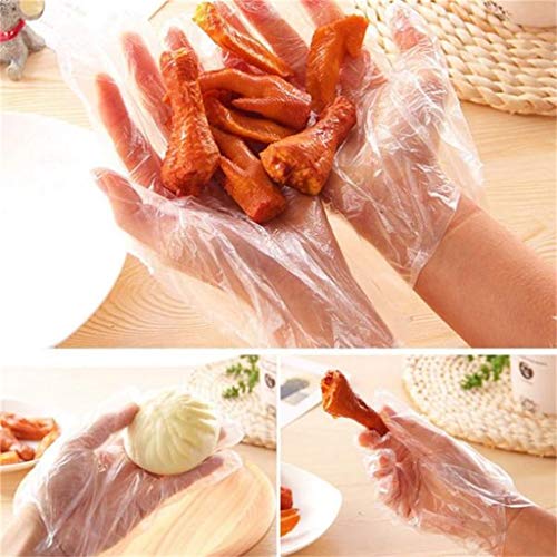 Book Cover KKYT 100/200/300/400 Pcs Plastic Disposable Gloves Restaurant Home Service Catering Hygiene, Food Safe Disposable Gloves, Food Handling, Transparent, One Size Fits Most (100 Pcs)